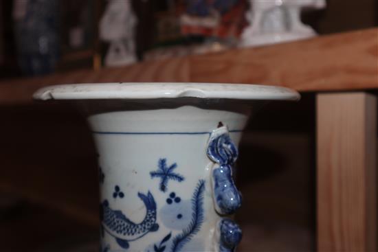 A Chinese blue and white fish vase height 43cm